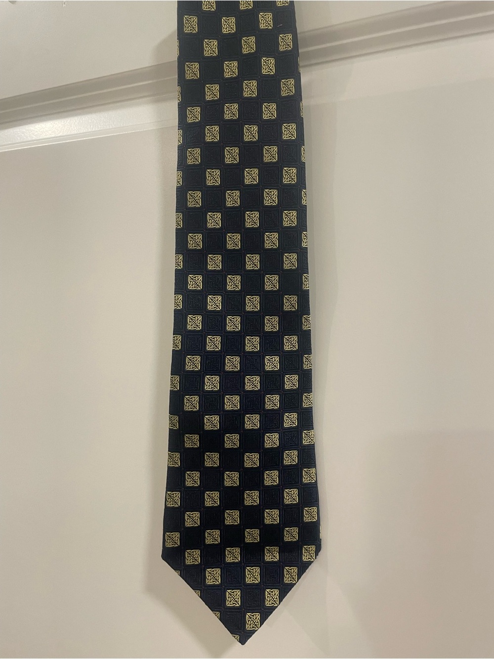 Pure Silk Patrick Francis Tie with Gold Square Pattern